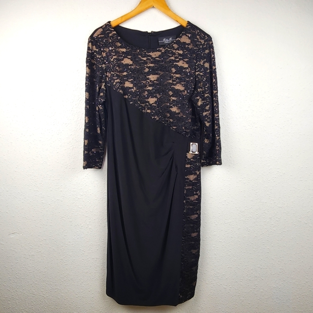 R & M Collections Elegant Sparkle Lace Black Evening Dress Women's Plus Size 16